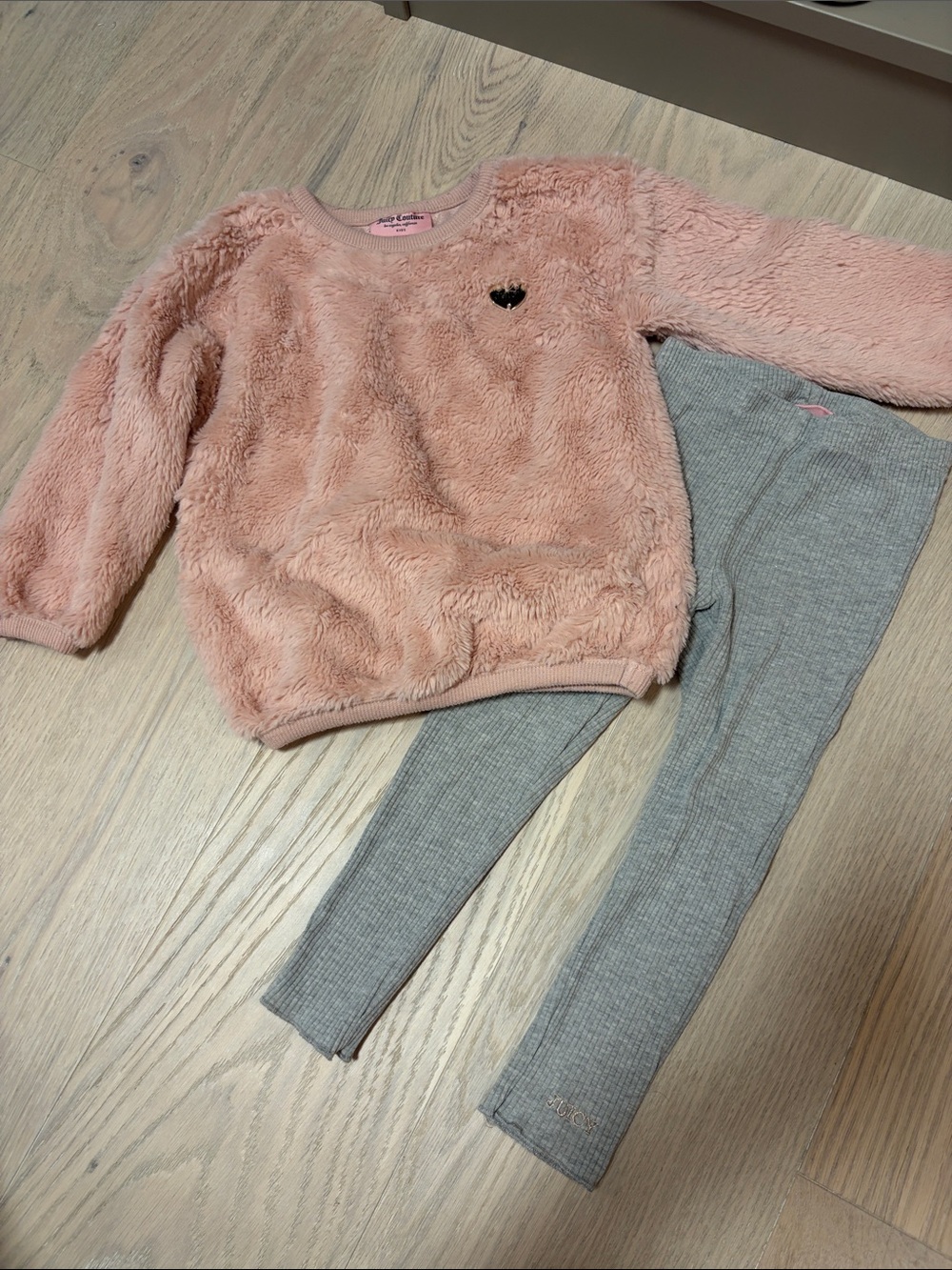 Juicy Couture Pink Fuzzy Pullover with Gray Ribbed Leggings